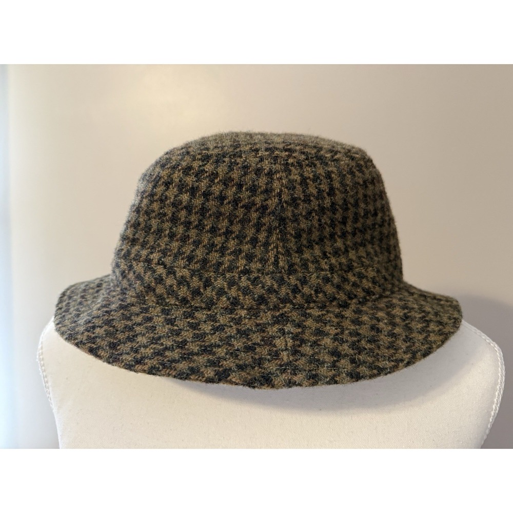 Authentic Harris Tweed Wool Bucket Hat Vintage Land's End Houndstooth Medium